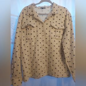 CUTE ODDY CREAM DISTRESSED DENIM  JACKET WITH STARS SZ 1/2X..OVERSIZE FIT!